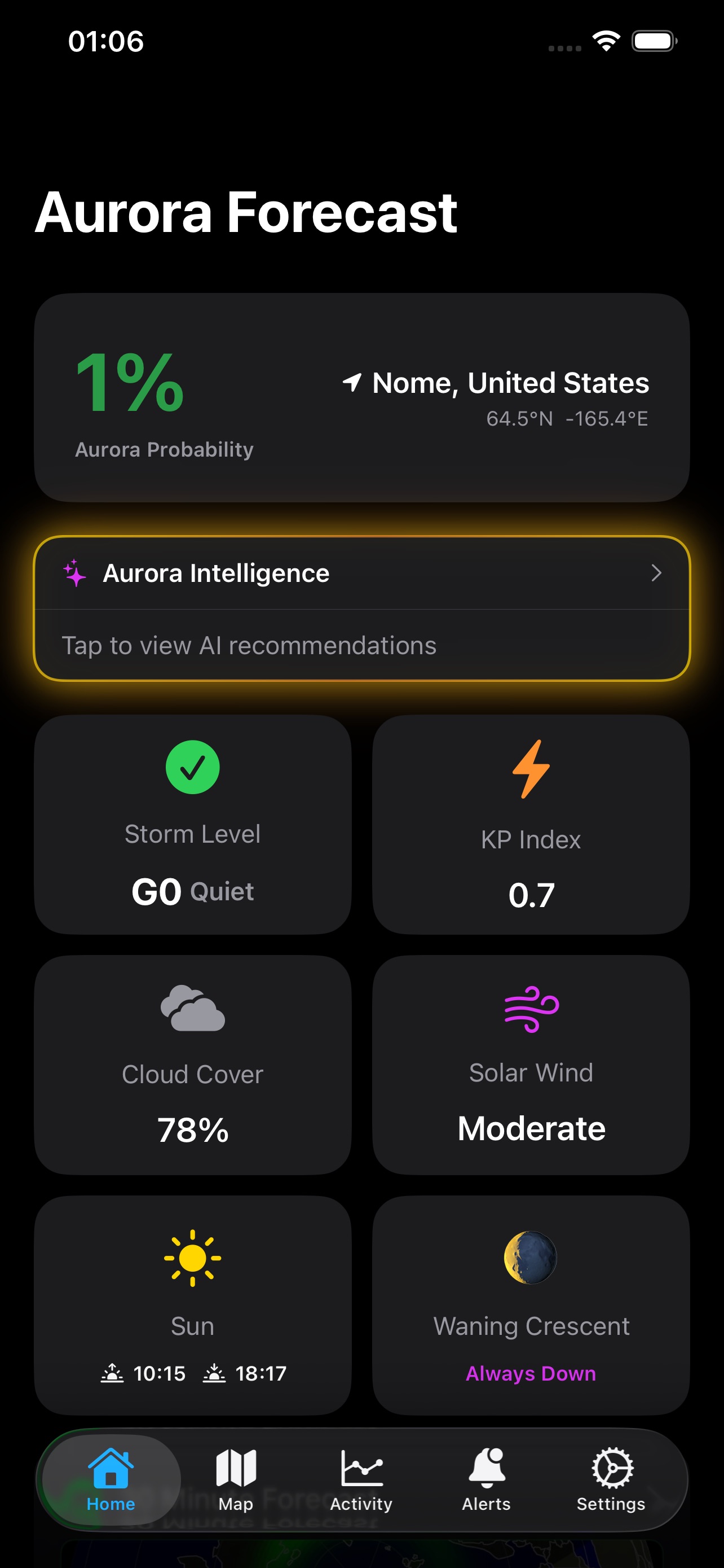 Aurora Forecast Home Screen