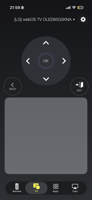 Universal Smart Remote's Pro touchpad, below the d-pad on the TV tab